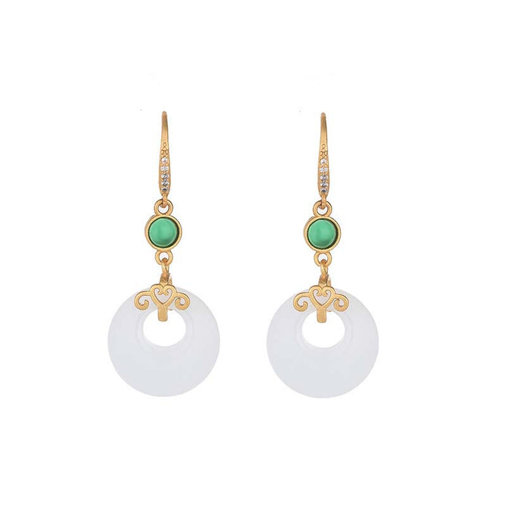 Ohrringe Weißer Jade Tropfen – Segen mit grünem Achat Boho Schmuck