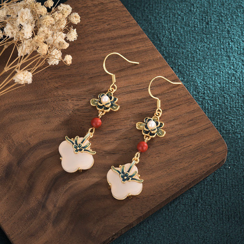 Ohrringe Jade Kleeblatt Kupfer Glück Fülle Boho Schmuck spirituell Ohrhänger