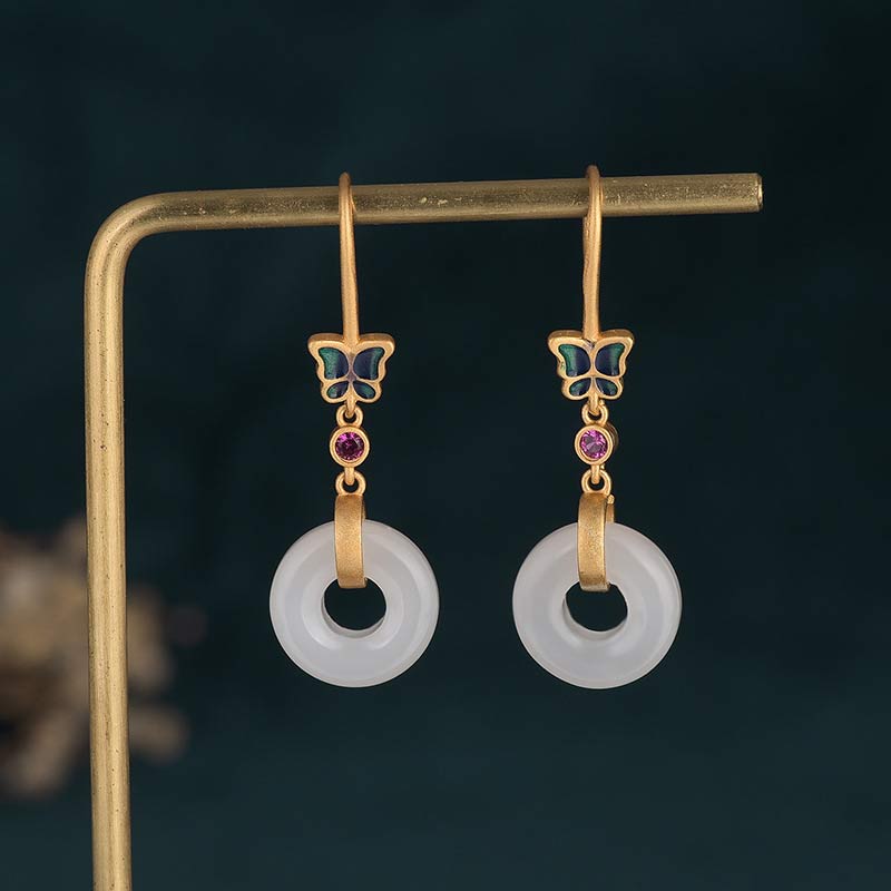 Ohrringe Jade Schmetterling Kupfer Boho Schmuck spirituell elegant Ohrhänger