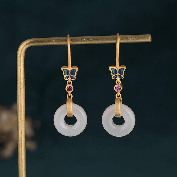 Ohrringe Jade Schmetterling Kupfer Boho Schmuck spirituell elegant Ohrhänger