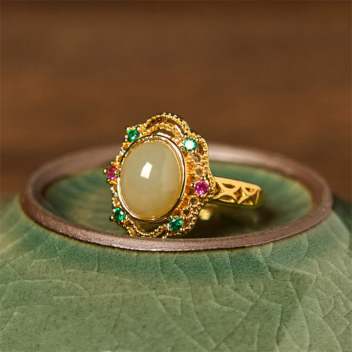Jade Ei Ring aus Kupfer Gold Glück Fengshui Schutz