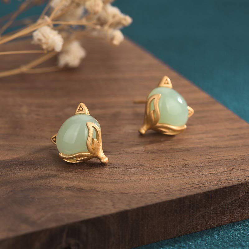 Ohrringe Jade Kupfer – Glück Fuchs Design Boho Schmuck spirituell