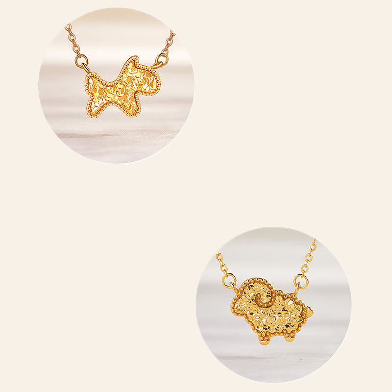Goldene Anhänger Kette Pferd Chinesischer Zodiak Naturstein Schmuck