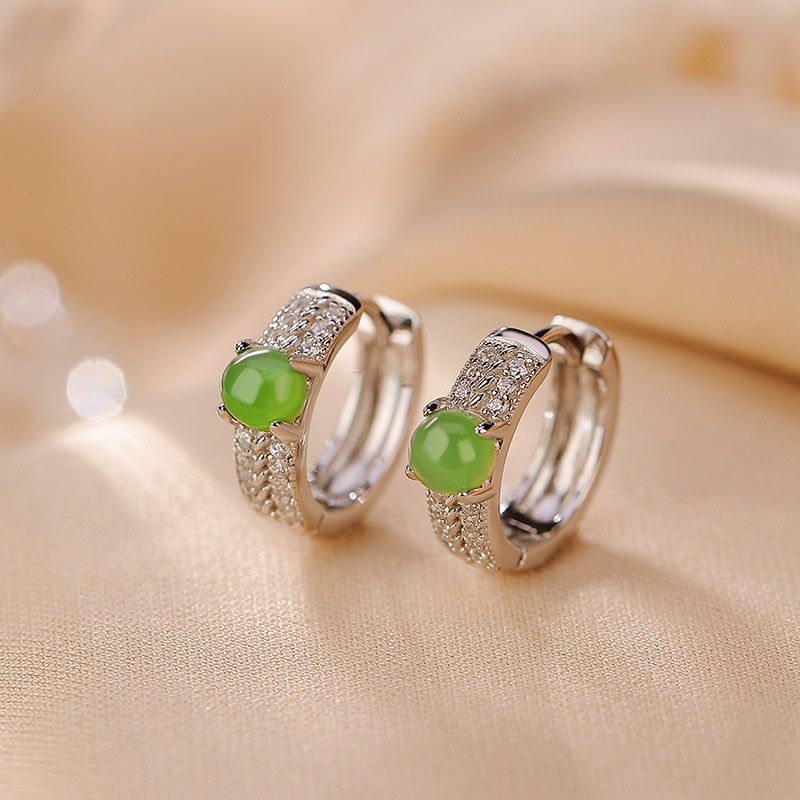 Ohrringe Jade Silber Erfolg Creolen grüner Stein Zirkonia Schmuck elegant