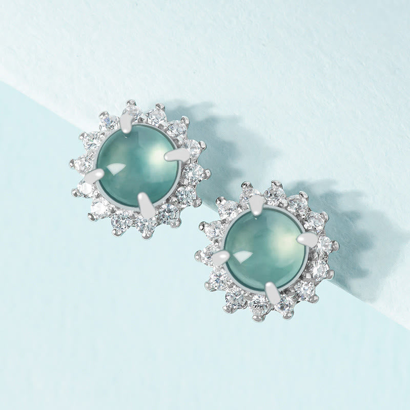 Jade Ohrringe Silber Zirkonia Blütenform Glück Fülle Schmuck spirituell