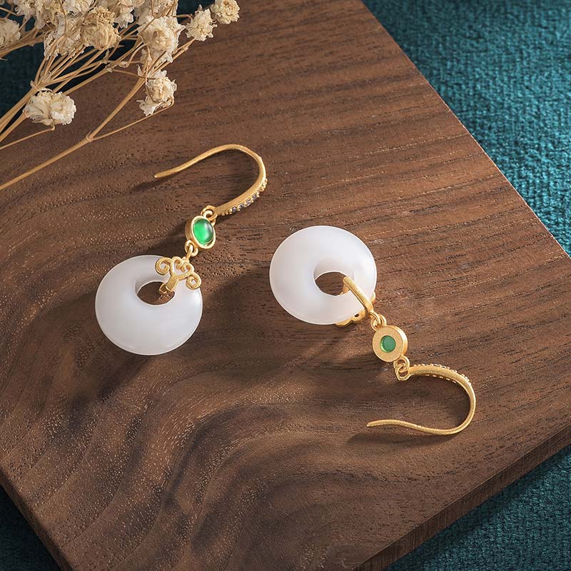 Ohrringe Weißer Jade Tropfen – Segen Gold Boho Schmuck spirituell Ohrhänger