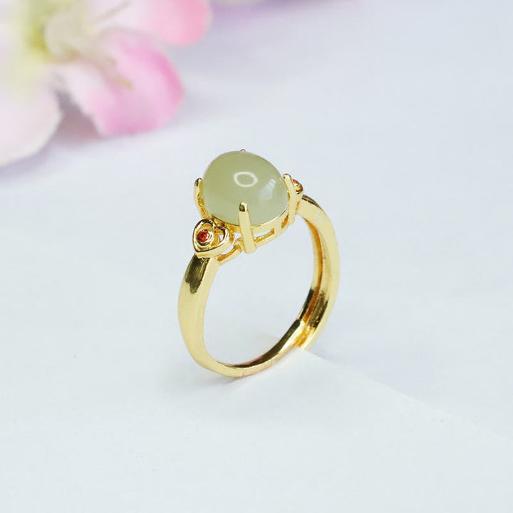 Kupfer Ring Hetian Jade Herz Glück Fengshui grün Schmuck