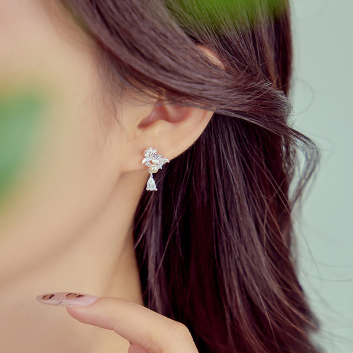 Ohrringe Jade Silber Perle Lotus getragen Boho Schmuck spirituell Ohrhänger