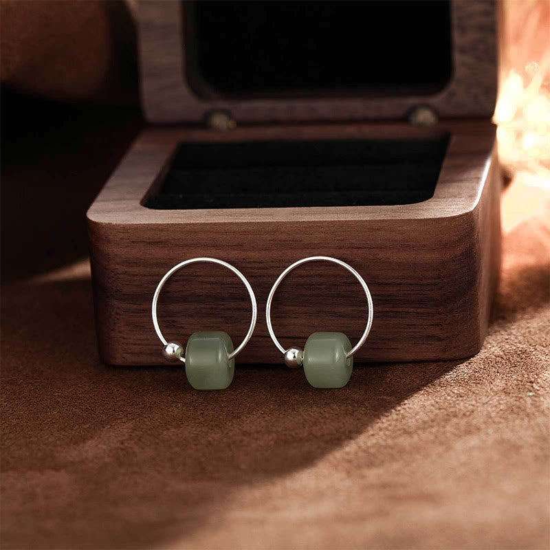 Ohrringe Hetian-Jade Silber Wohlstand Holzbox Boho Schmuck spirituell Ohrhänger