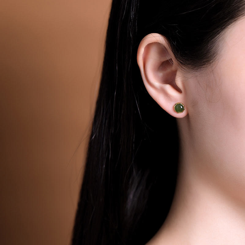 Ohrringe Hetian Jade Silber Glück getragen Frau Ohrstecker grün Boho Schmuck