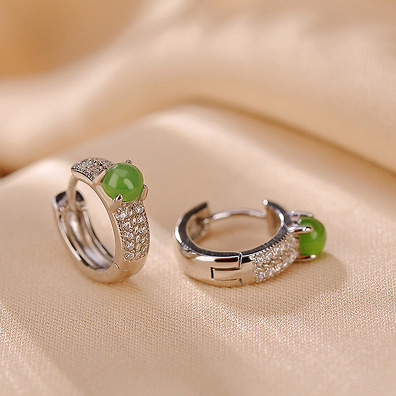 Ohrringe Jade Silber Erfolg Creolen Zirkonia Boho Schmuck spirituell