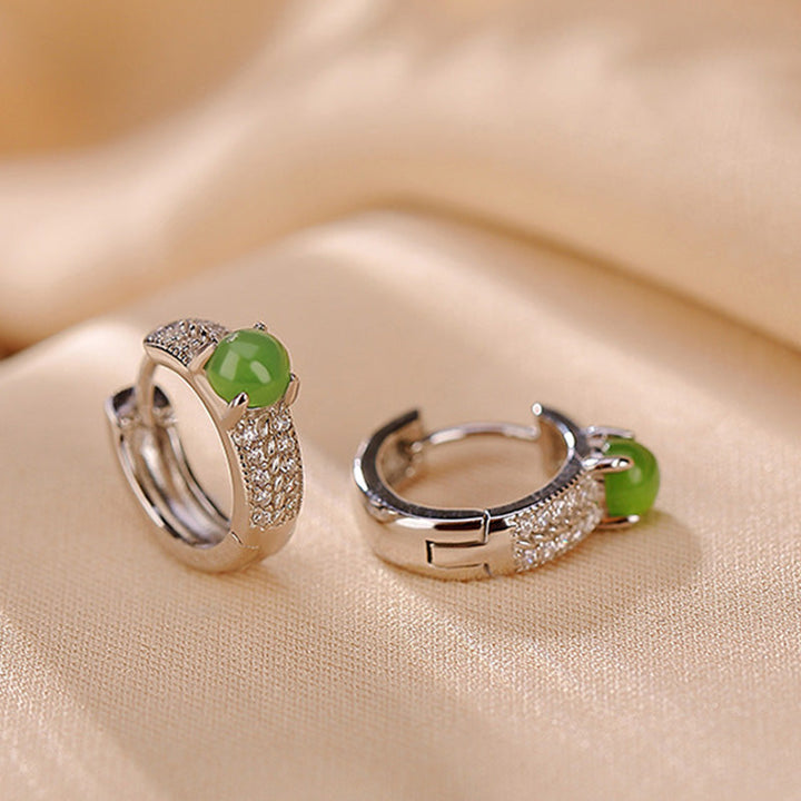Ohrringe Jade Silber Erfolg Creolen Zirkonia Boho Schmuck spirituell
