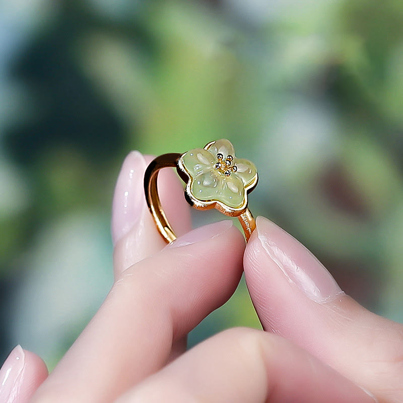 Ring Kupfer Hetian-Jade Pflaumenblüte Glück Fengshui Schutz Harmonie