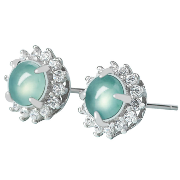 Jade Ohrringe Silber Zirkonia funkelnd Glück Fülle Ohrstecker spirituell