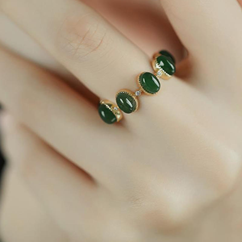 Ring 925 Silber Hetian Jade – Heilung grüne Jade Steine Finger