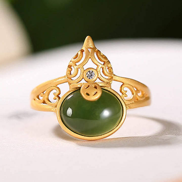 Ring Kupfer Jade Münze grüner Stein Fengshui Erfolg Glück Schutz