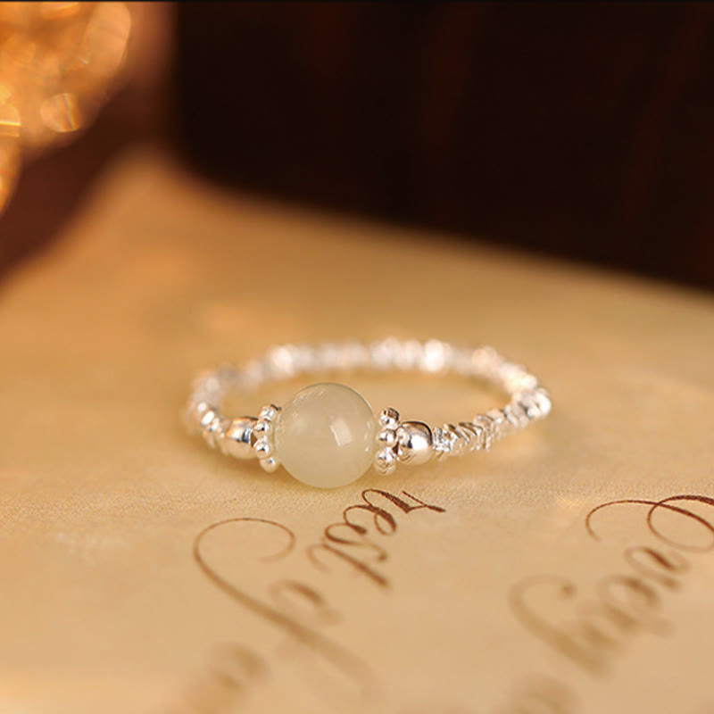 Ring 925 Silber Hetian Jade weiß elegant Glück Fengshui