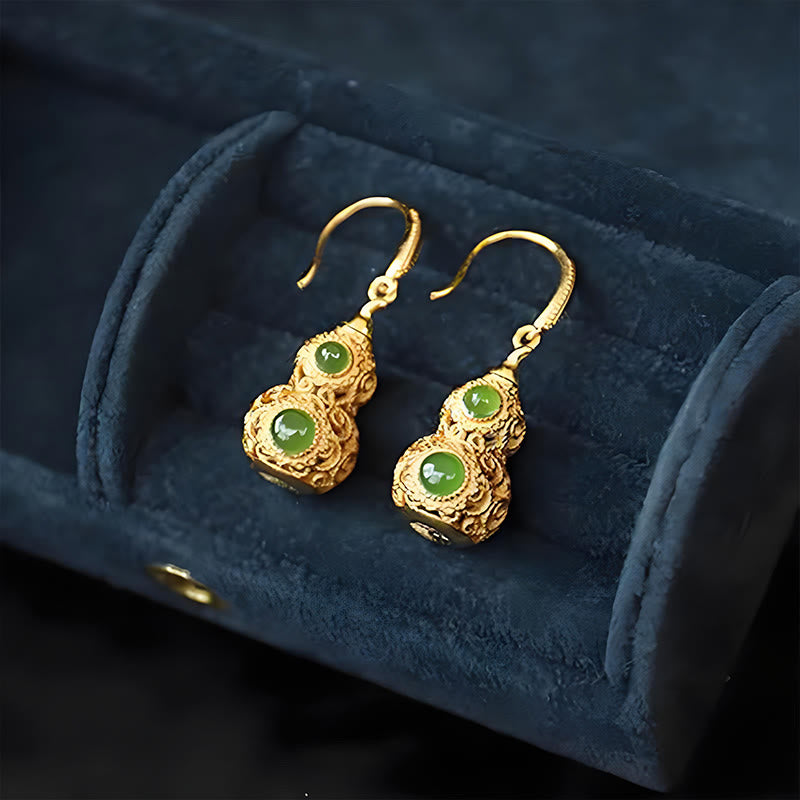 Ohrringe Jade Kupfer Kalebasse – Wohlstand goldene Ohrhänger spiritueller Schmuck