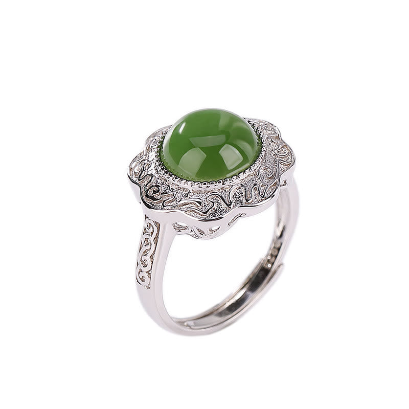 Ring aus 925 Silber mit Hetian Jade Blume Glück Schutz