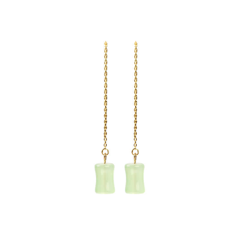 Ohrringe Jade Bambus gold Kette hängend Boho Schmuck spirituell elegant