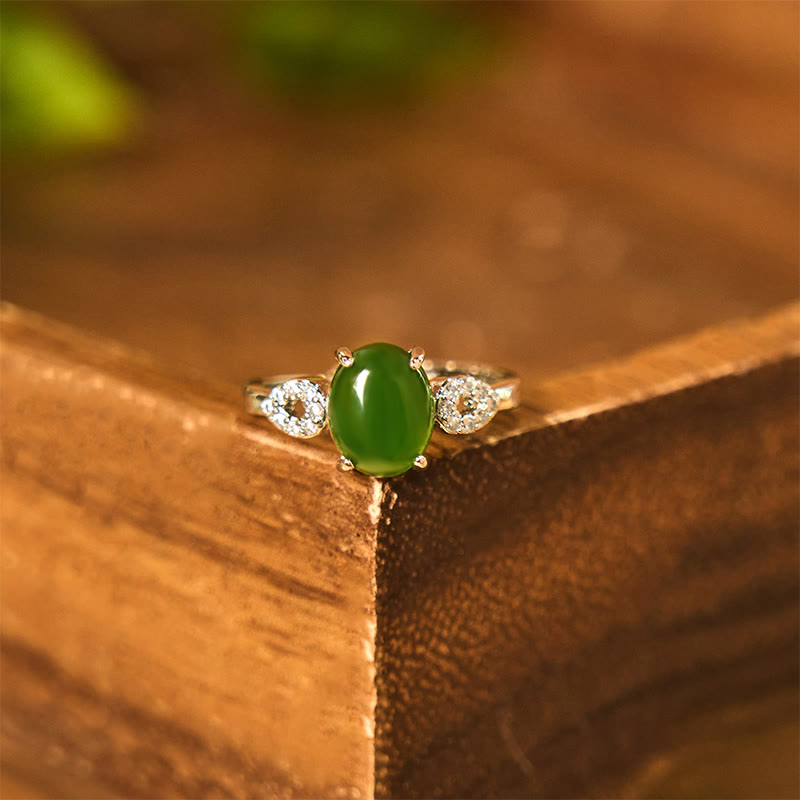 Grüner Jade Ring Wohlstand mit Diamanten echter Schutz Glück