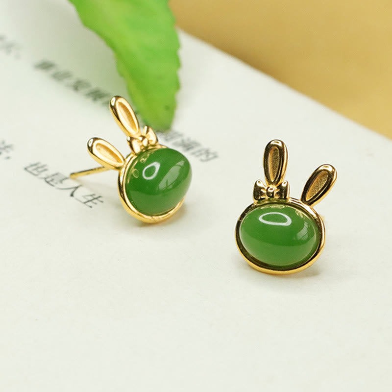 Ohrringe Jade Hase Glück grüner Stein Gold Boho Schmuck spirituell
