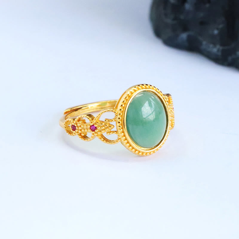 Ring 925 Silber Jade – Glück grüner Stein elegant vergoldet Fengshui