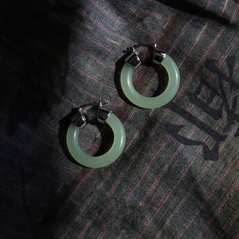 Ohrringe Weißer Jade Wohlstand Creolen Silber Boho Schmuck spirituell