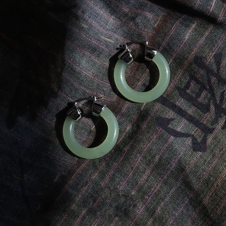 Ohrringe Weißer Jade Wohlstand Creolen Silber Boho Schmuck spirituell