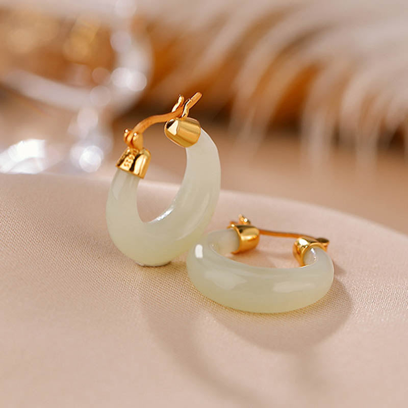 Jade Ohrringe Gold Creolen elegant Boho Schmuck spirituell Wohlstand
