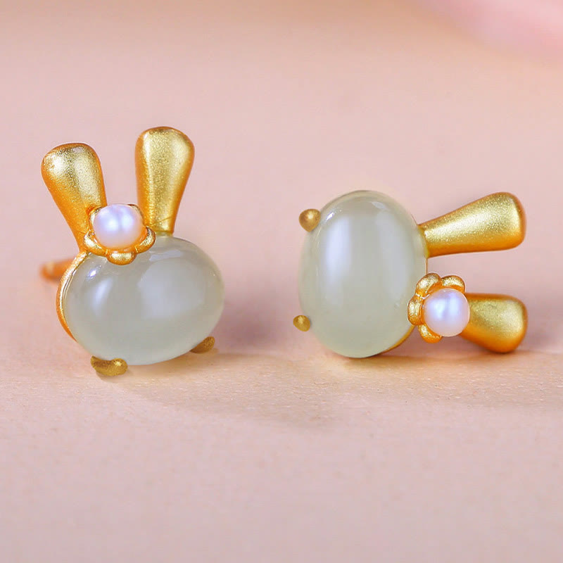 Ohrringe Hetian-Jade Hase Perle – Fülle goldene Ohrstecker Schmuck spirituell