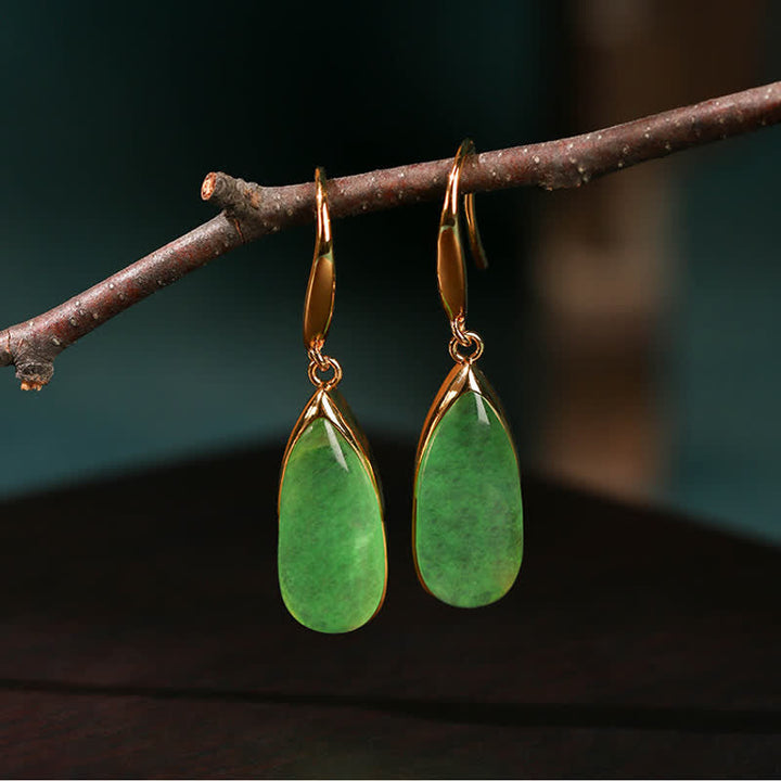 Jade Ohrringe Tropfen grün Gold Boho Schmuck Schutz spirituell Ohrhänger