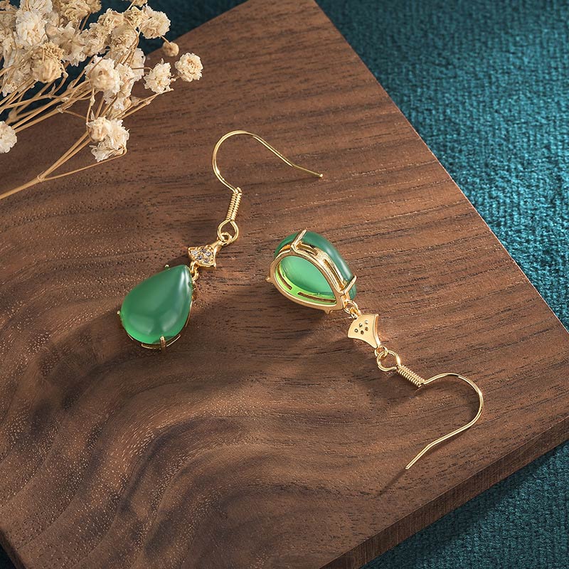Ohrringe Jade Tropfen Glück grün gold Boho Schmuck spirituell Ohrhänger