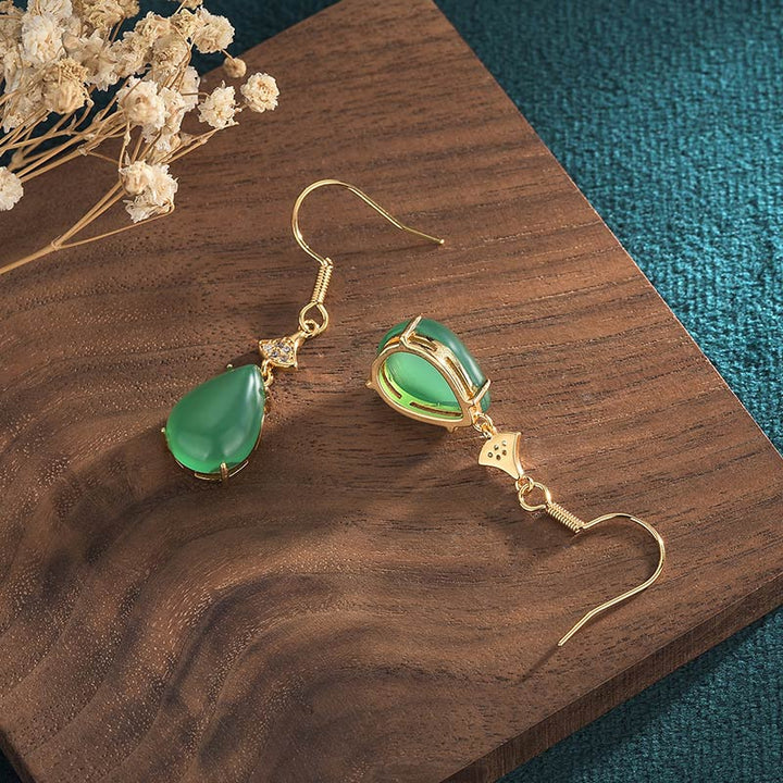 Ohrringe Jade Tropfen Glück grün gold Boho Schmuck spirituell Ohrhänger