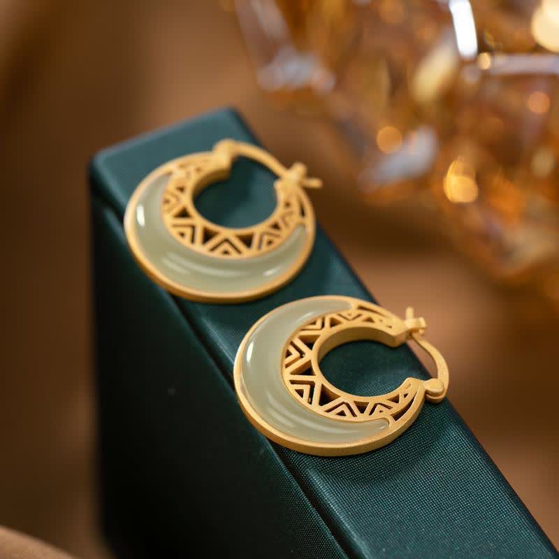 Ohrringe Jade Halbmond gold filigran Boho Schmuck spirituell elegant