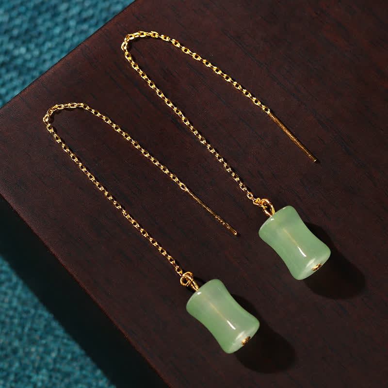 Ohrringe Jade Bambus grün gold lange Kette Boho Schmuck spirituell Ohrhänger