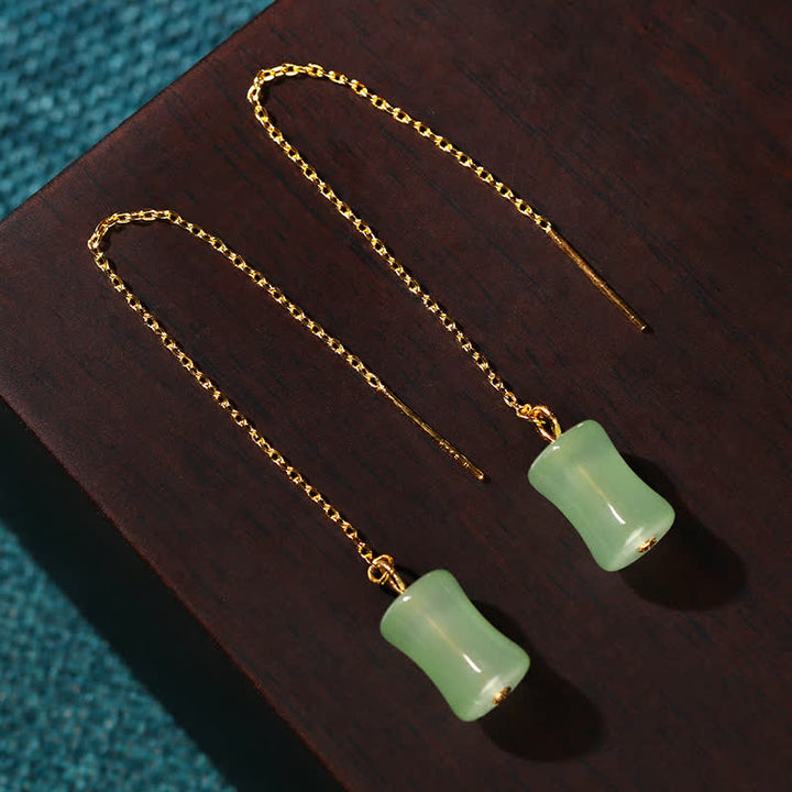 Ohrringe Jade Bambus grün gold lange Kette Boho Schmuck spirituell Ohrhänger