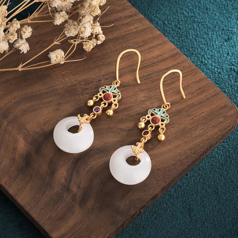 Ohrringe Weißer Jade Tropfen – Segen goldene Ohrhänger spiritueller Boho Schmuck