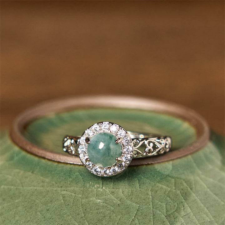 Hetian Jade Ruyi Ring Glück grüner Stein Diamanten Glücksring