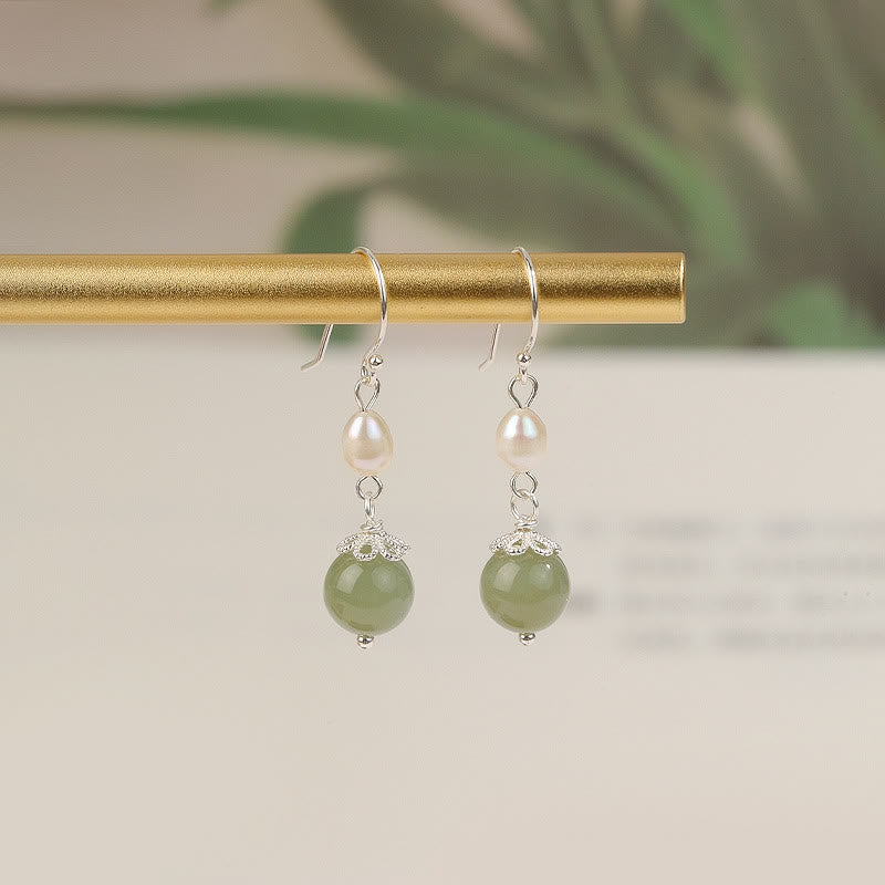 Ohrringe Jade und Perle Weisheit Silber Boho Schmuck spirituell Ohrhänger