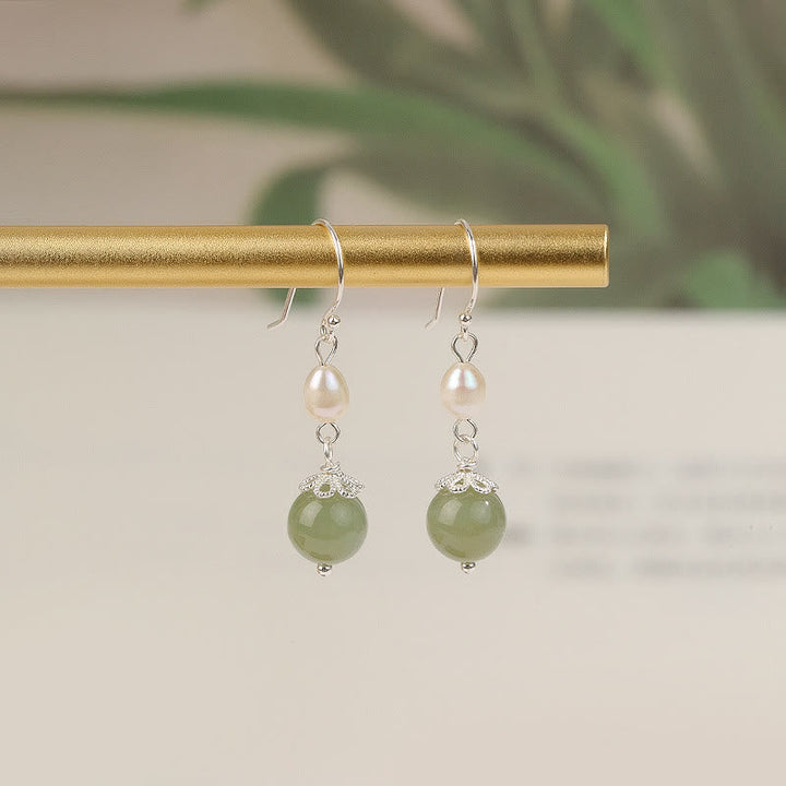 Ohrringe Jade und Perle Weisheit Silber Boho Schmuck spirituell Ohrhänger
