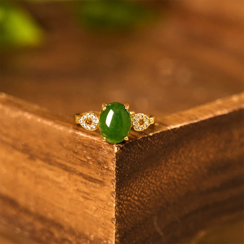 Ring Echte Jade Wohlstand elegant Kupferfassung grüner Edelstein Fengshui