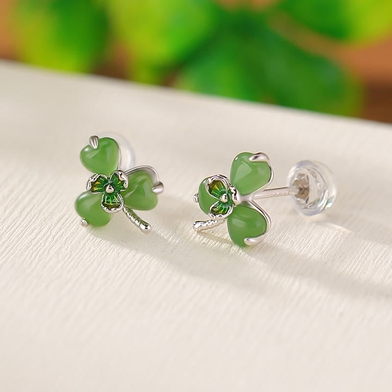 Ohrringe Hetian Jade Kleeblatt – Glück Silber grüner Schmuck spirituell