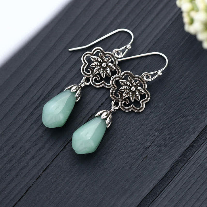 Ohrringe Jade Magnolie Silber Tropfen Blüte Boho Schmuck spirituell Ohrhänger