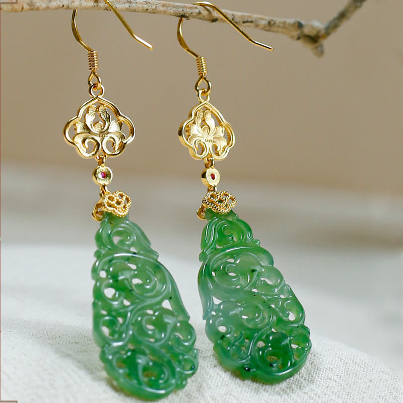 Ohrringe Hetian Jade Emaille – Wohlstand grün gold Boho Schmuck spirituell Ohrhänger