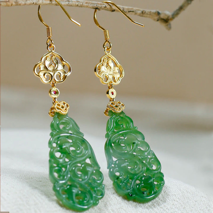 Ohrringe Hetian Jade Emaille – Wohlstand grün gold Boho Schmuck spirituell Ohrhänger