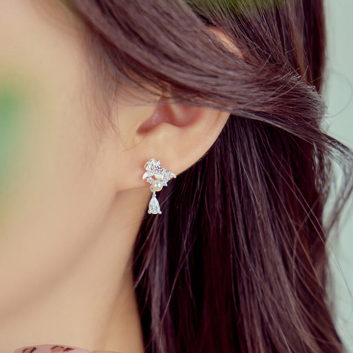 Silber Ohrringe Lotus Perle getragen Boho Schmuck spirituell Ohrhänger