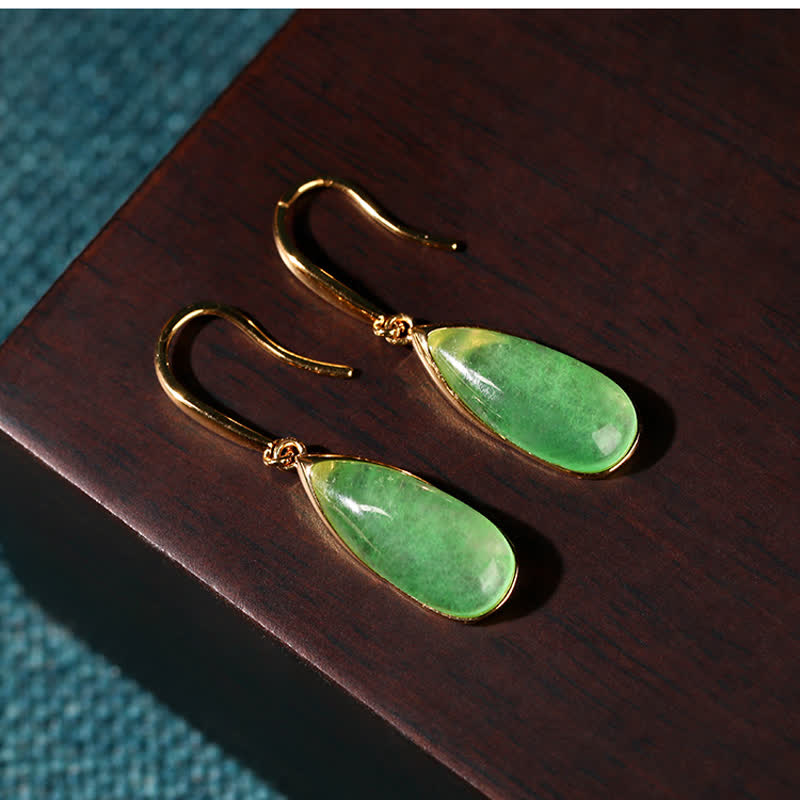 Ohrringe Jade Tropfen – Schutz, grüne Edelstein Ohrhänger Gold spiritueller Boho Schmuck