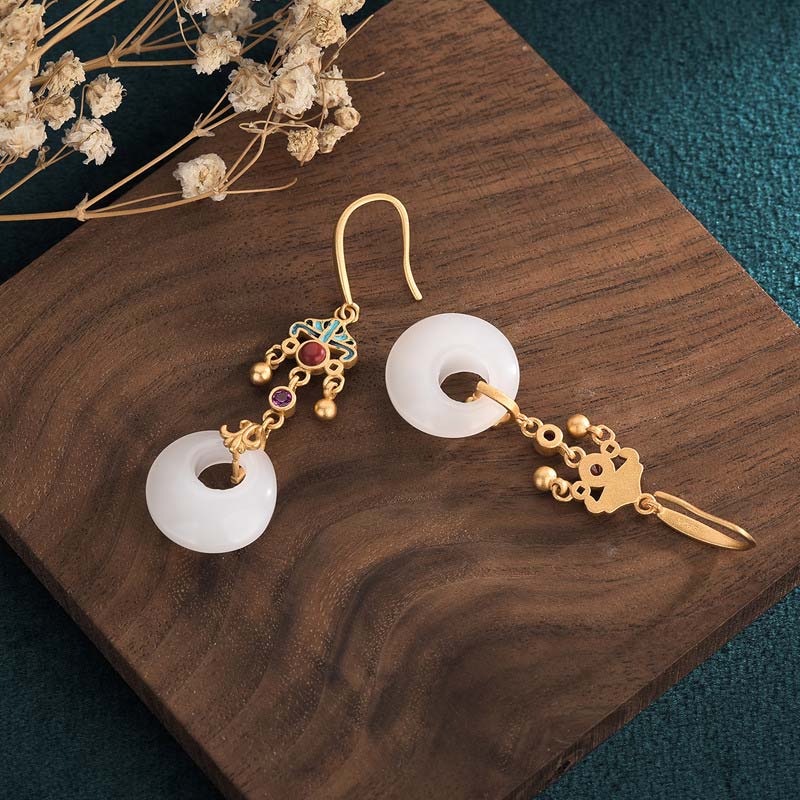 Ohrringe Weißer Jade Tropfen – Segen Gold Boho Schmuck spirituell Ohrhänger