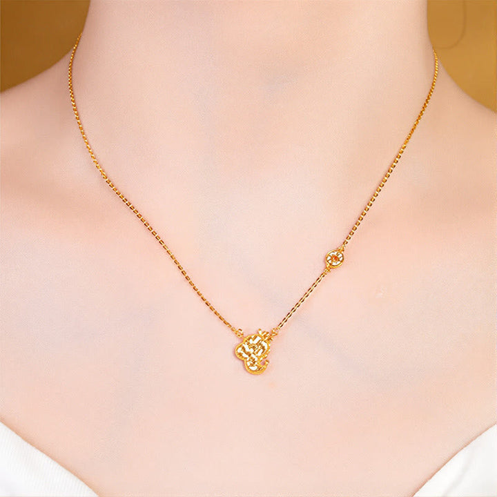 Goldene Kette mit Anhänger Glücksbringer Chinesischer Zodiak Münze Charmante Edelsteine